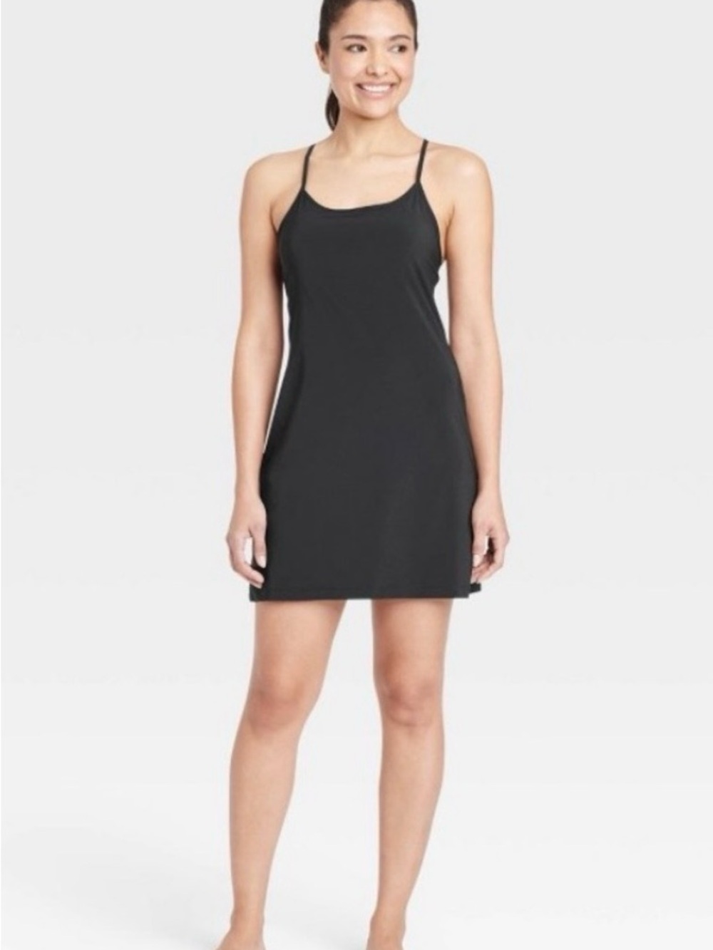 All In Motion Flex Strappy Dress Built-In Shorts Sports Bra Athletic-L Black